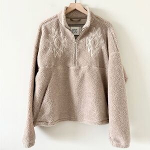 BDG Scotty Chainstitch Half Zip Teddy Fleece in Tan - size M